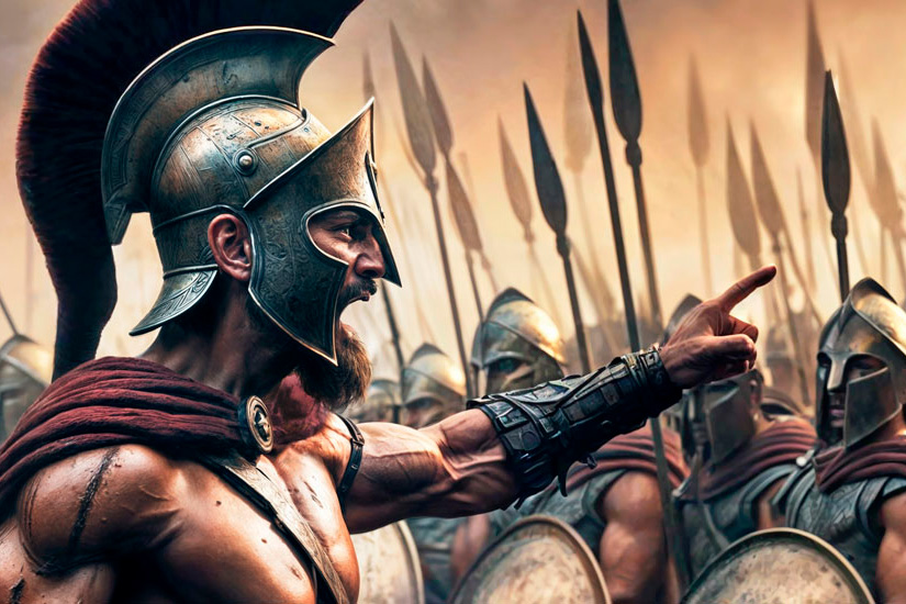 spartan captain inspiring his soldiers